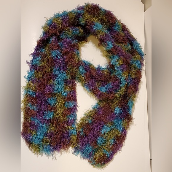 Vintage Y2k fuzzy textured green purple blue long thick forest fairy scarf - Picture 2 of 6